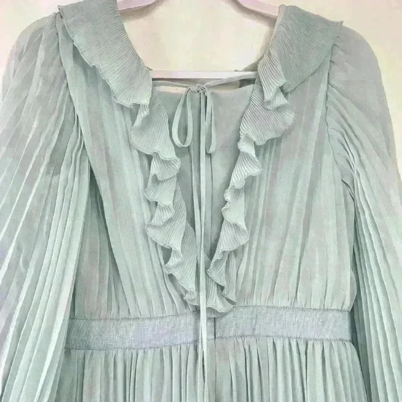 Self Portrait Blue Pleated Goddess Dress Gown Size Medium - Picture 6 of 13